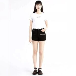 Levi’s Cut Off Denim Shorts Women’s 29 Black Distressed Double Zipper High Rise